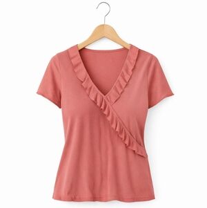 Merona Pink Ruffle Wrap Trimmed Scalloped Hem Top Sz XXL